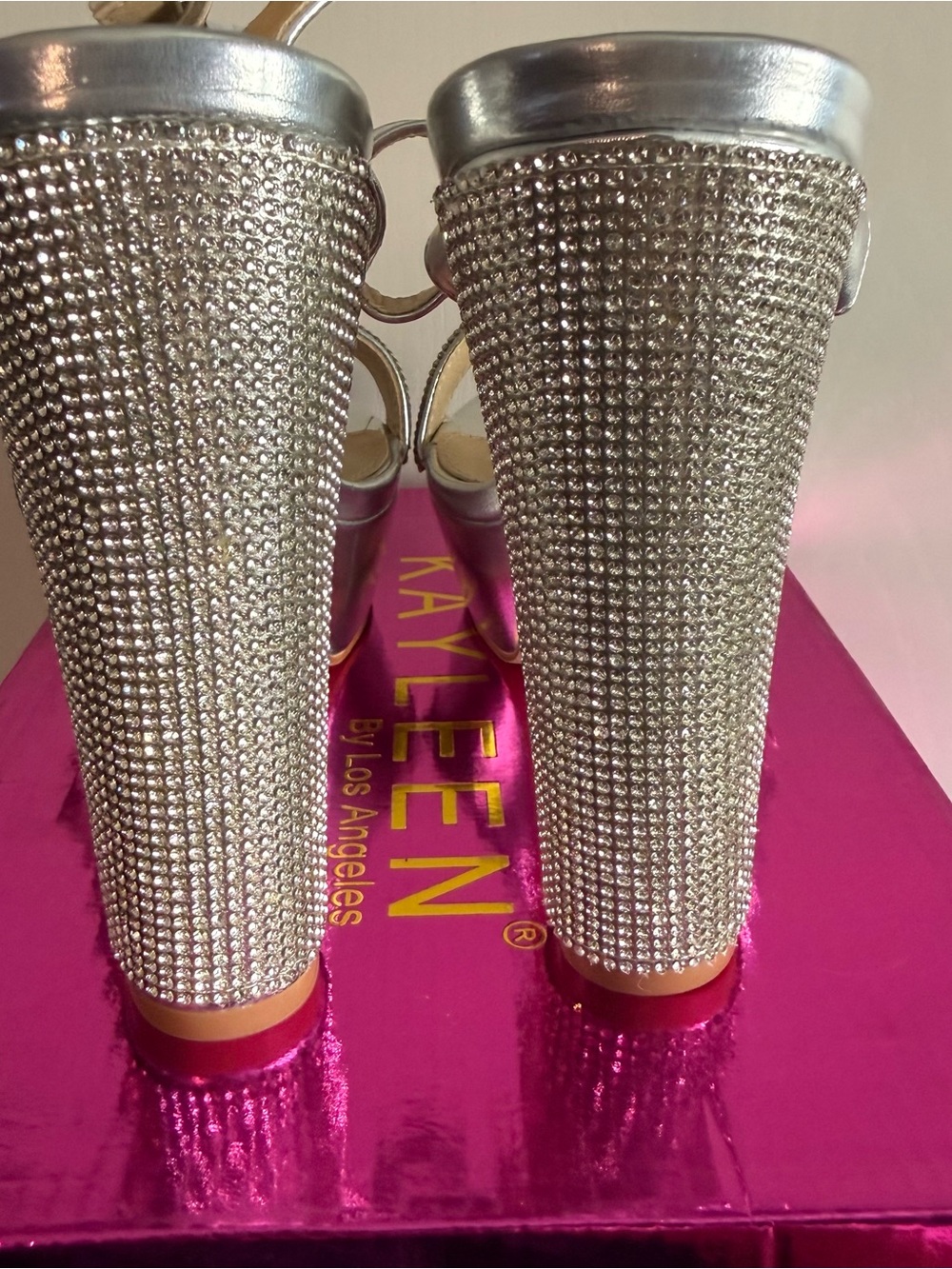 Silver Rhinestone Platform Block Heel Size 8.5 - Picture 5 of 7